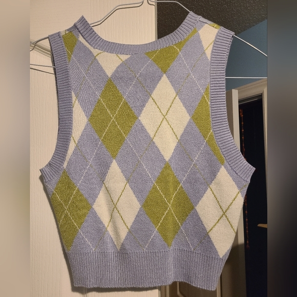 Garage Argyle Sweater Vest | US S | Blue, Green, White - Picture 3 of 5